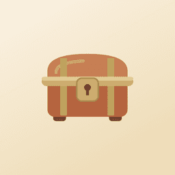 The Tiny Treasures app icon: a small wooden treasure chest with brass bands, on a cream background.